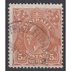 Australian  King George V  5d Brown   Wmk  C of A  Plate Variety 3L57..